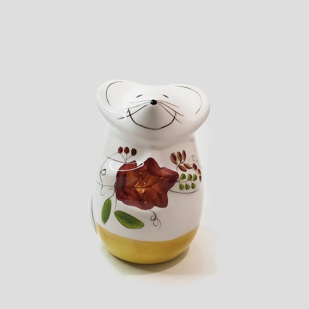 Laurie Gates Ware Mouse with Leaves Sugar Cheese Shaker Ceramic Hand Painted
